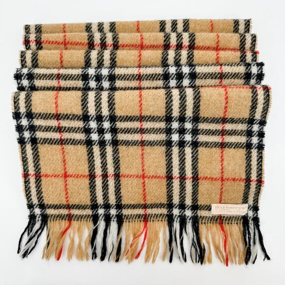 Burberry Scarf Wool Nova Check Plaid Beige Brown Winter Authentic Fringe - Picture 6 of 7